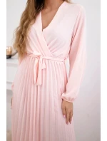Šaty se svázaným plisovaným lemem pudrově růžová