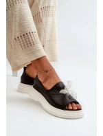 Zazoo 2939 Dámské kožené sandály s mašlí Černé