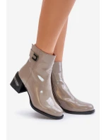 Lakované Boty Na Podpatku Zateplené MR880-093 Šedé Lakované Boty Na Podpatku Zateplené MR880-093 Šedé