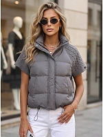 Krátká dámská prošívaná péřová vesta, šedá, FashionStreet TY5926