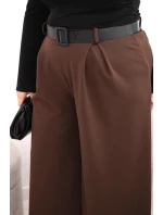 Dámské kalhoty Plus Size s širokou nohavicí a páskem hnědé Dámské kalhoty Plus Size s širokou nohavicí a páskem hnědé
