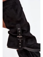 Ženské kozačky s našpulenou vrchní částí a přezkou Černé Ophelis