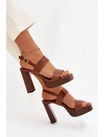 Dámské sandály na podpatku a platformě Eko kůže Camel Hanelia