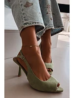 Dámské sandály na jehlovém podpatku Eko semiš zelené Sevina