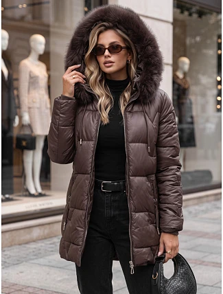 Dámská zimní prošívaná bunda s kapucí, tmavě hnědá, FashionStreet TY5758 Dámská zimní prošívaná bunda s kapucí, tmavě hnědá, FashionStreet TY5758