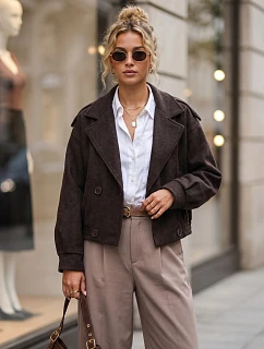 Krátký dámský dvouřadý kabát v čokoládové barvě FashionStreet TY6026