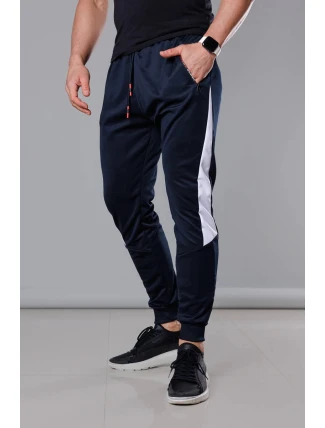 Tmavě modro-bílé pánské teplákové kalhoty se vsadkami (8K168) Tmavě modro-bílé pánské teplákové kalhoty se vsadkami (8K168)