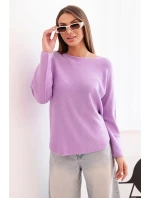 Dámský svetr z viskózy s dlouhým rukávem a kulatým výstřihem jasně fialový