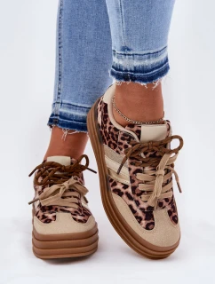 Dámské Tenisky Na Platformě S Dvojitým Šněrováním Leopardí Béžové Niteria