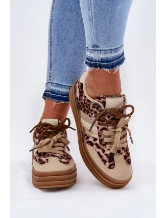 Dámské Tenisky Na Platformě S Dvojitým Šněrováním Leopardí Béžové Niteria