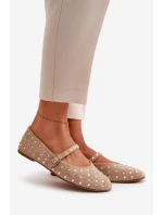 Ozdobené baleríny s páskem eko semišové béžové Tirilissa Ozdobené baleríny s páskem eko semišové béžové Tirilissa