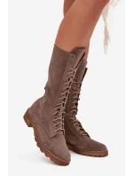 Semišové kotníkové boty s šněrováním do poloviny lýtka Zazoo 3103 tmavě béžové