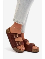 Dámské pantofle na korkové platformě se zlatými sponami Tovessa