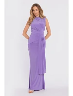 M913 Draped maxi šaty s výrazným pasem a panelem - světle fialové M913 Draped maxi šaty s výrazným pasem a panelem - světle fialové