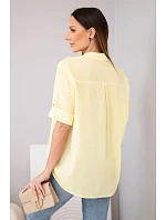 Dámská bavlněná košilová halenka s krátkým rukávem a kapsou žlutá
