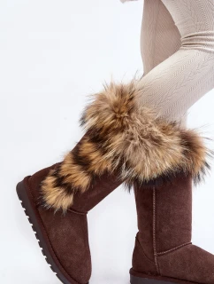 Dámské Sněhule se zateplením kožešinou Semišová Kůže Camel Balvin