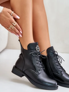 Zateplené boty na plochém podpatku s ozdobou černé Leonise