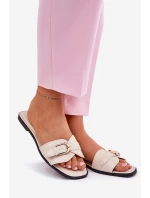 Ploché Dámské Pantofle Se Zlatou Sponou Béžové Esiobb