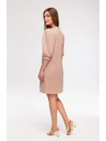 B291 Šaty áčkového střihu s pouzdrovými rukávy - mocca