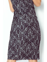 Dámské společenské šaty JACQUARD s květinovým vzorem bez rukávu šedé - Šedá / XS - Numoco