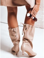 Dámské kozačky s pomačkaným svrškem béžové FashionStreet ZY1137 Dámské kozačky s pomačkaným svrškem béžové FashionStreet ZY1137