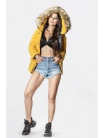 Žlutá dámská zimní zimní bunda s kapucí (j9-066)