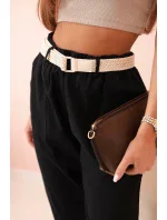 Dámské lněné kalhoty s bavlnou a páskem černé