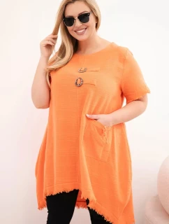 Dámské bavlněné šaty Plus Size s delším zadním dílem a kapsou oranžová