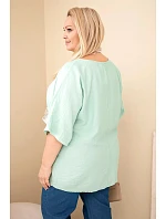 Dámská viskózová halenka Plus Size s krátkým rukávem a ozdobným šátkem tmavě mentolová Dámská viskózová halenka Plus Size s krátkým rukávem a ozdobným šátkem tmavě mentolová