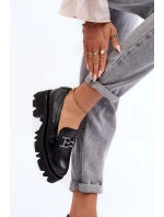 Dámské kůže polobotky Loafersy s ozdobou černá Lyndani