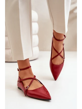 Dámské baleríny se špičatými prsty a křížovými pásky bordové Violra