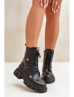 Dámské Boty Pracovní S Ozdobami Eko Kožené Černé Cadenilla