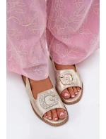 Dámské sandály na plochém podpatku s ozdobným detailem S.Barski KV51-080 zlaté