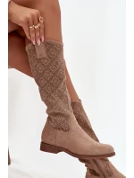 Dámské kozačky s perforací na nízkém podpatku S.Barski HY52-534 béžové Dámské kozačky s perforací na nízkém podpatku S.Barski HY52-534 béžové