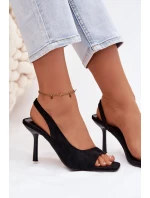 Dámské sandály na podpatku z eko semiše Černé Calvoria