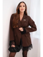 Dámská sako hnědá s krajkou na spodní části a na manžetách hnědá Dámská sako hnědá s krajkou na spodní části a na manžetách hnědá