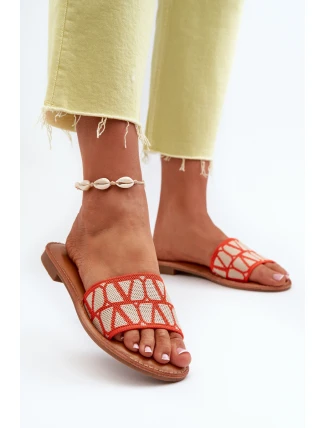 Dámské sandály na ploché podrážce oranžové Traivea