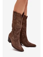 Semišové Dámské Kopytové Boty Na Podpatku Hnědé Karira Semišové Dámské Kopytové Boty Na Podpatku Hnědé Karira