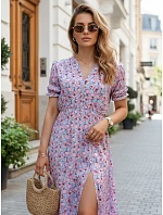 Dámské midi šaty s květinovým vzorem modré FashionStreet EY2660 Dámské midi šaty s květinovým vzorem modré FashionStreet EY2660
