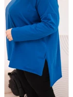 Dámská blůza Plus Size asymetrická s dlouhým rukávem chabrová