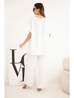 Dámský komplet Plus Size, halenka a kalhoty se širokými nohavicemi ecru