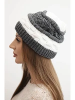 Dámská zimní čepice z vlny s ozdobným vzorem K446 grafitová + bílá