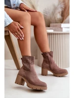 Dámské botky na podpatku na zip eko semišové hnědé Rashmi