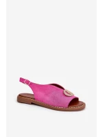 Dámské Sandály S Dekorací Na Plochém Podpatku Eko Sametové Růžové Ralisses