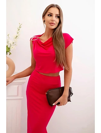 Dámský komplet s blůzkou ozdobenou sponou a přiléhavou sukní - fuchsie