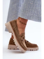 Dámské semišové mokasíny s ozdobou D&A TW117 hnědé