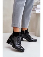 Zazoo 60503 Kožené Boty Na Podpatku Zateplené Černé