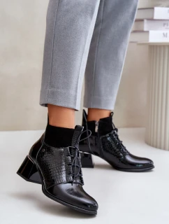 Zazoo 60503 Kožené Boty Na Podpatku Zateplené Černé