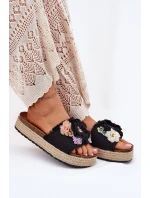 Dámské Sandály S Květinami Platforma S Pletením Černé Zenvanis
