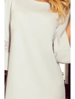 190-2 MARGARET šaty s krajkou na rukávech - SVĚTLE ŠEDÁ